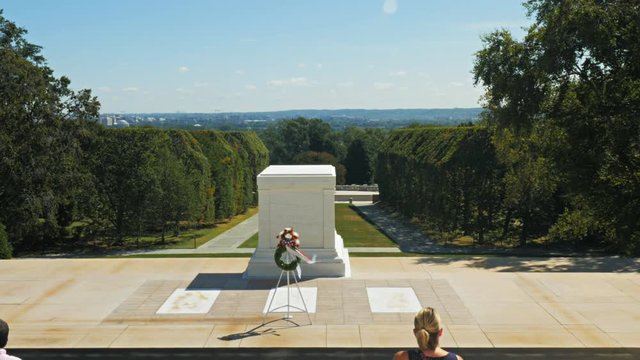 high angle view of a marching guard at arlington cemetery in virginia, usa