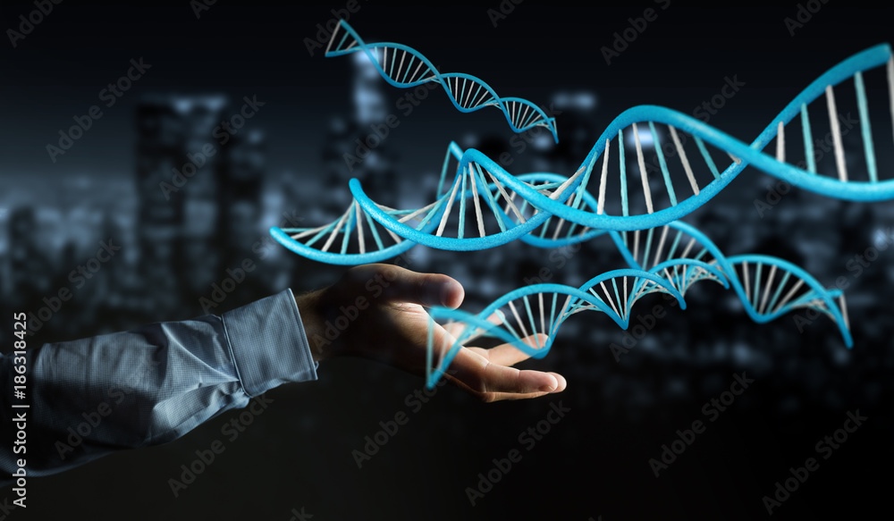 Aufkleber businessman using modern dna structure 3d rendering