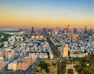 Fototapeta premium Aerial sunset view of Tel Aviv, Israel.