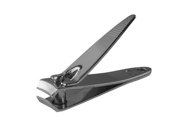 Steel nail clipper over white background.