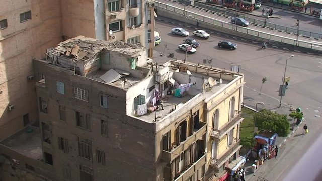 High angle, urban rooftop in Cairo