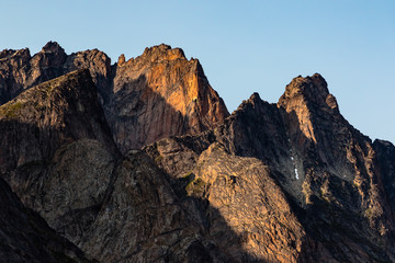 Mountain Tips in Prince Christian Sound Greenland at Dusk