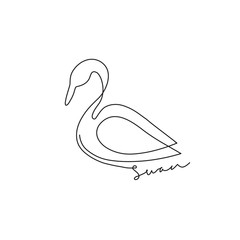 One line design silhouette of swan. Minimalism style vector illustration