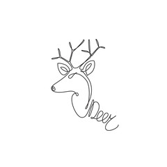 One line design silhouette of side view deer. Hand drawn minimalism style.