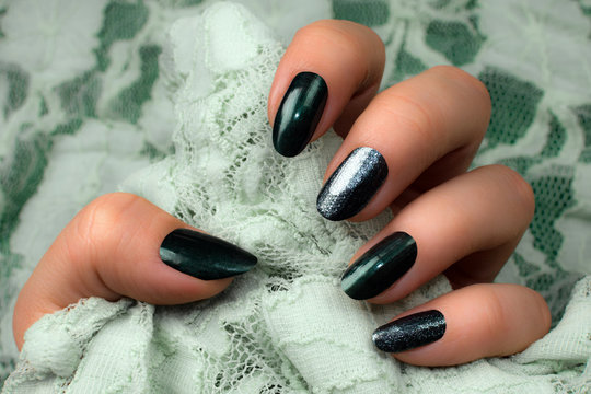 Dark Green Nails Manicure