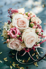 Bridal bouquet with pink and yellow roses