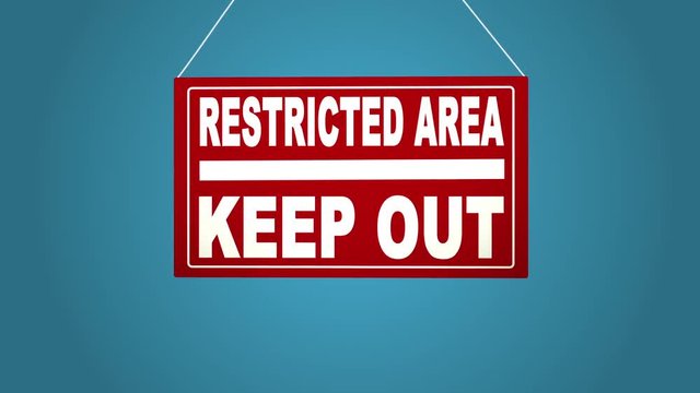 A business sign that says restricted area. Blue background. Isolated.