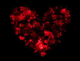 Warmth and love for valentine's day in the form of a heart made of embers
