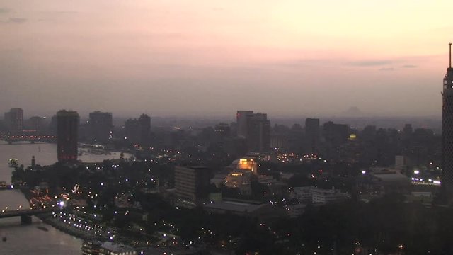 Cairo Tower near Nile River, wide