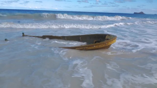 Fishing Boat Wreckage on Hawaiian Coastline
