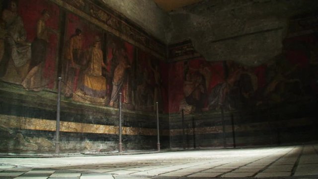 Ancient paintings in Pompeii, low angle