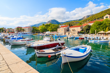 Fototapeta na wymiar View of Bol port with colorful fishing boats, Brac island, Croatia