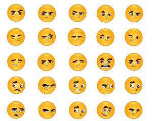 Fototapeta premium Emoticons, Cartoon face Expressions, Happy, Angry, Love, 