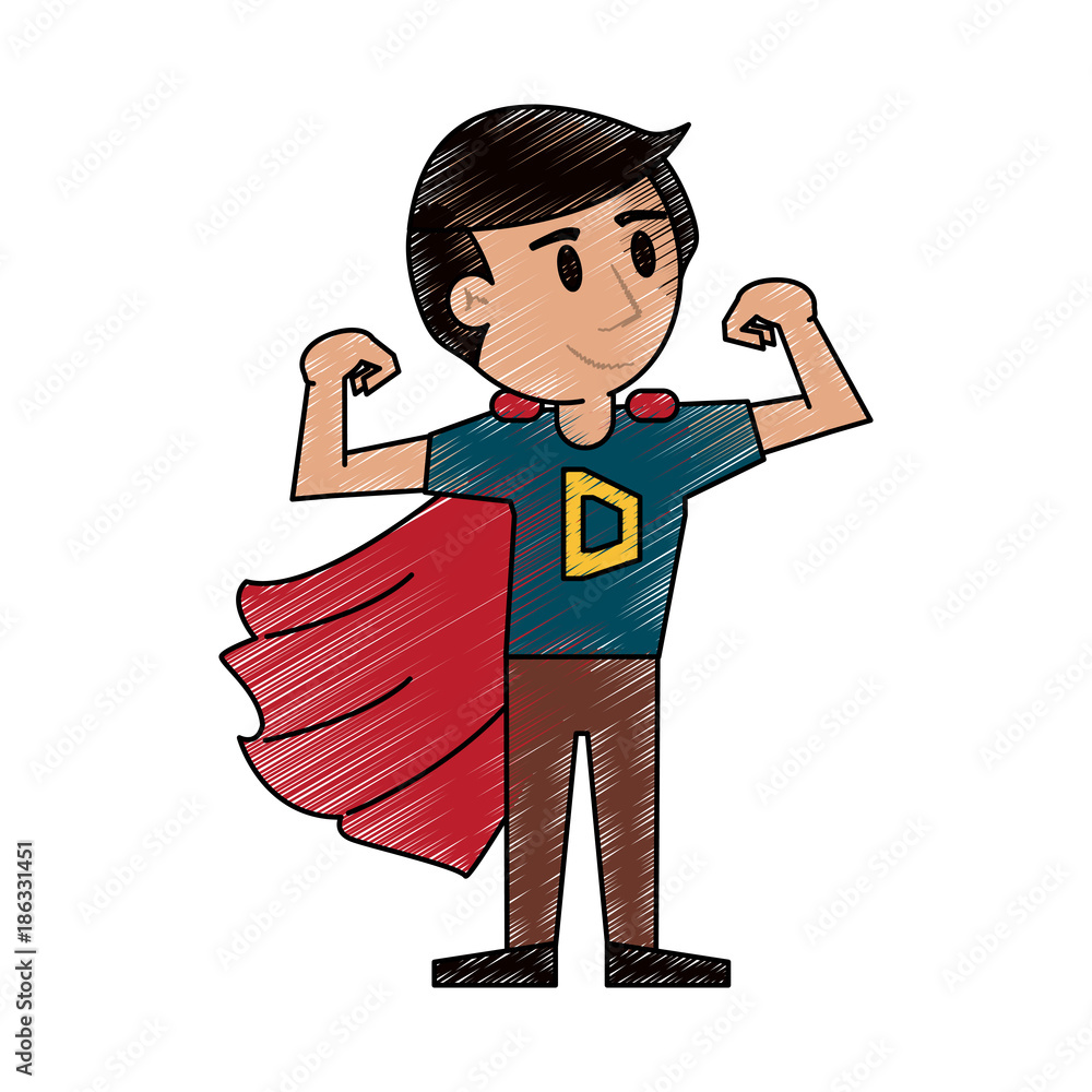 Sticker Superhero young man cartoon icon vector illustration graphic design