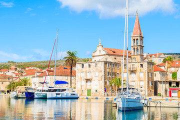 Beautiful church in Milna port on sunny summer day, Brac island, Croatia