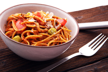 Italian pasta - Bolognese, fresh vegetables - cuisine