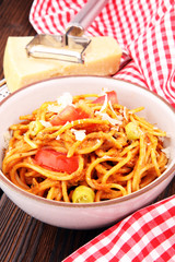 Italian pasta - Bolognese, fresh vegetables - cuisine