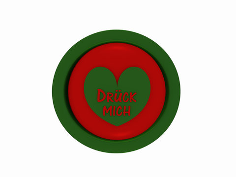 runder Button in rot-grün mit Herzchen und dem deutschen Text "drück mich"