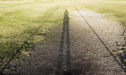 Long shadows on the football field in winter