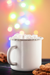 Enamel White Coffee Mug Cup of Cocoa Hot Drink Beverage with Marshmallow