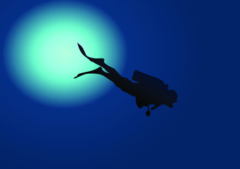 Diver in blue ocean illustration vector