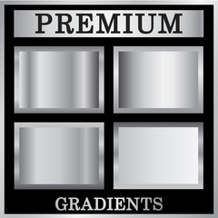 Silver gradient backgrounds set. Silver design texture for ribbon, frame, banner. Abstract silver gradient template. Metal steel plate. Metallic chrome pattern collection. Vector illustration