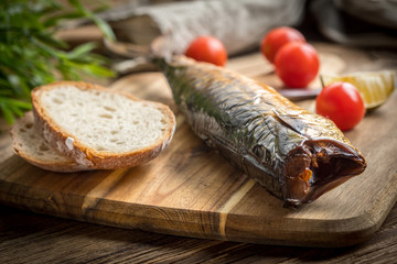 Smoked mackerel and bread.