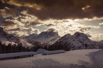 Winter panorama of mount Civetta towards evening, Dolomites, Italy