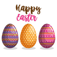 happy easter eggs painted vector illustration design