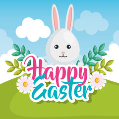 Obraz na płótnie Canvas rabbit and flowers easter celebration poster vector illustration design