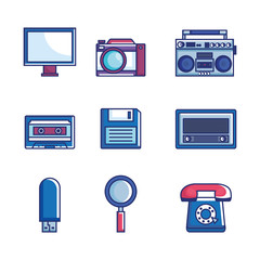 retro technology set gadgets vector illustration design
