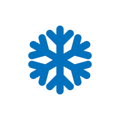 Snowflake sign. Blue Snowflake icon isolated on white background. Snow flake silhouette. Symbol of snow, holiday, cold weather, frost. Winter design element. Vector illustration