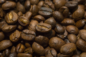 Roasted Coffee Beans macro close up image for background.