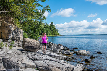 on a rocky shore of lake Champlain