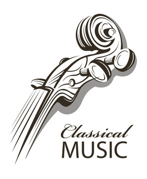 abstract monochrome illustration of violin with text