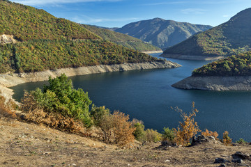 Fototapeta na wymiar Amazing Autumn landscape of Meander of Vacha (Antonivanovtsy) Reservoir, Rhodopes Mountain, Bulgaria