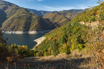 Amazing Autumn landscape of Meander of Vacha (Antonivanovtsy) Reservoir, Rhodopes Mountain, Bulgaria