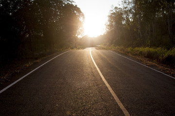 Fototapeta premium Road trip to goal and travel on brightest morning with sunrise.