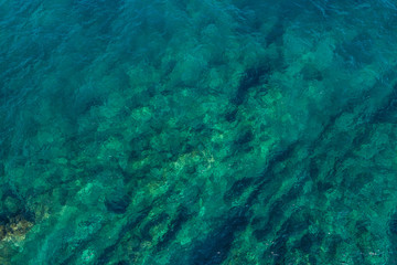Fototapeta na wymiar Aerial view on green waves, seabed texture