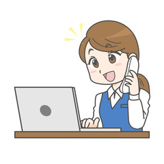 電話受付・女性事務員（OL）のイラスト