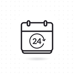 Calendar icon with 24 hours symbol. Vector calendar icon. Flat line calendar icon on white background. Flat line vector illustration