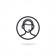 Customer service icon. Customer support vector icon. Male call center avatar icon with wearing headset on white background. Flat line vector illustration