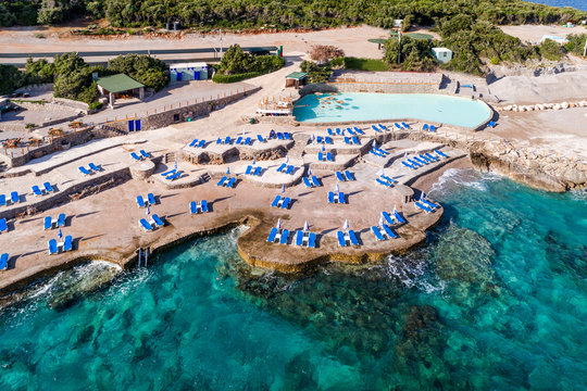 Aerial view of the coast of Montenegro. Ploce beach.