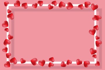 Happy Valentines Day card. Vector illustration background with two hearts, pink and rad color