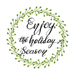 Greeting card design with Christmas lettering. Vector illustration.