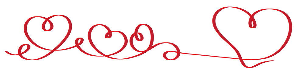 Calligraphy Red Heart Ribbon. Connected Red Calligraphy Hearts Ribbon Banner. Herzförmiges Geschenkband. Herzförmiges rotes Geschenkband. Valentine heart.
