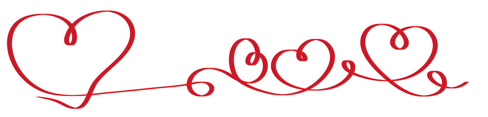 Calligraphy Red Heart Ribbon. Connected Red Calligraphy Hearts Ribbon Banner. Herzförmiges Geschenkband. Herzförmiges rotes Geschenkband. Valentine heart.