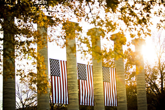 The famous Columns on the MU Campus are decorated with American flags in honor of Veteran's Day...Photo by Kyle Spradley | &copy; Kyle Spradley Photography | www.kspradleyphoto.com
