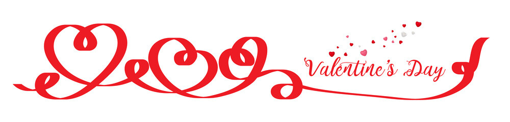 Red heart-shaped ribbon - Valentine's day. Valentine heart ribbon.