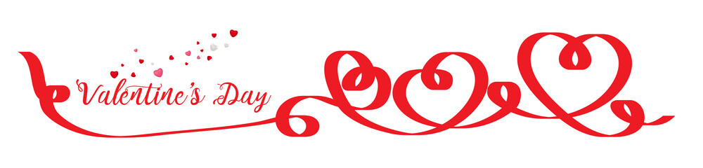 Red heart-shaped ribbon - Valentine's day. Valentine heart ribbon.